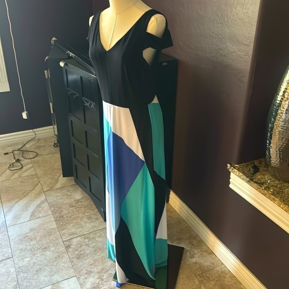 Vintage White House Black Market color block geometric‎ maxi dress